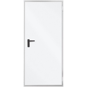 Weiße ZK-Tür mit Eckzarge, 1000x2000x55 mm, DIN links, mit schwarzem Türgriff.