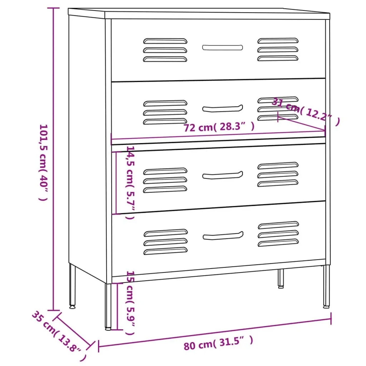 vidaXL Kommode Anthrazit 80x35x101,5 cm Stahl 336204_10