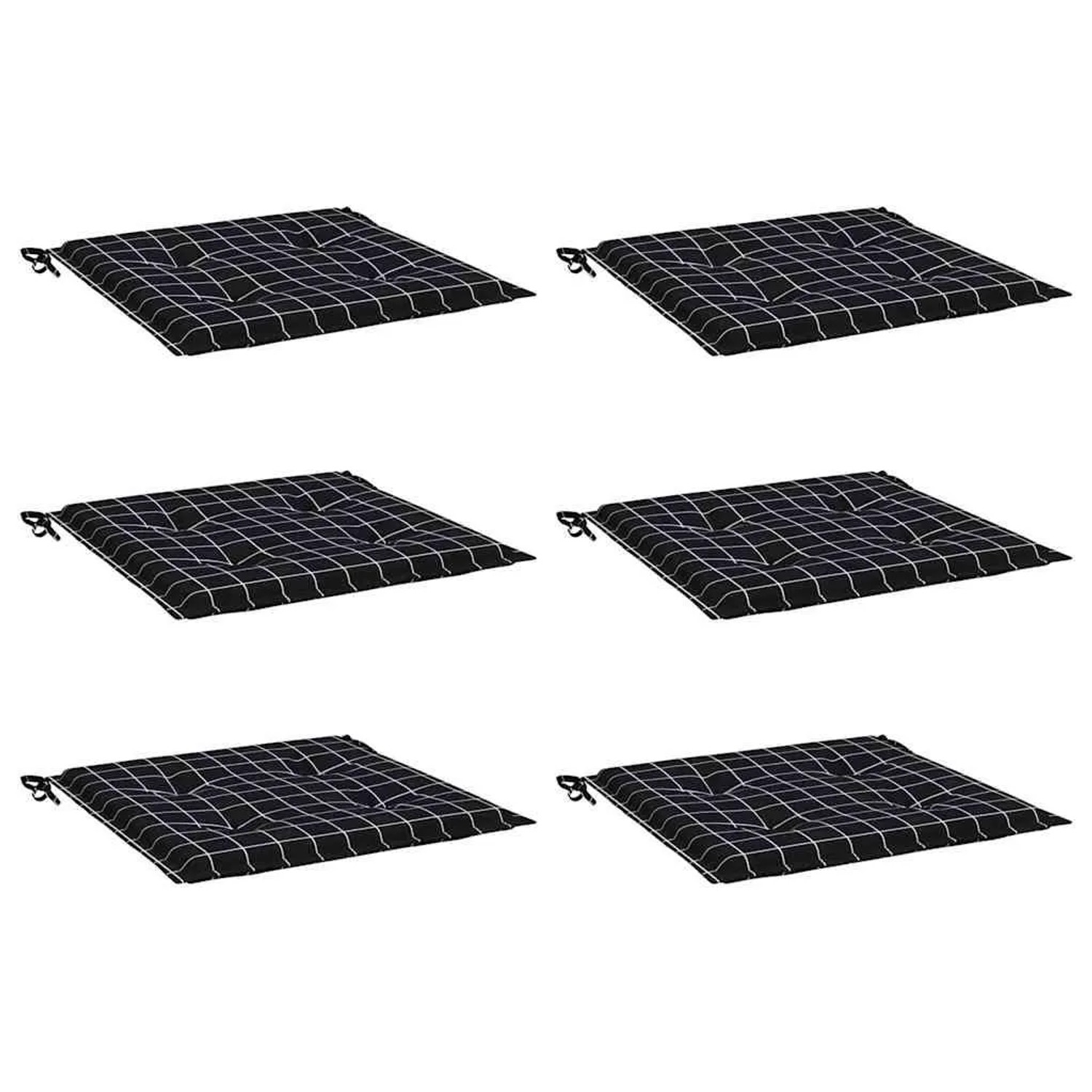 vidaXL Gartenstuhl-Kissen 6 Stk Schwarz Karomuster 40x40x4 cm Stoff 361016