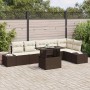 Braunes 7-tlg. vidaXL Garten-Sofa-Set aus Polyrattan mit Tisch und Stauraum.