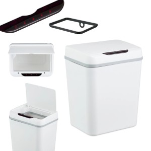 Relaxdays Mülleimer 9 Liter Kunststoff Weiß Sensor 30 cm x 24 cm x 19 cm 790 g