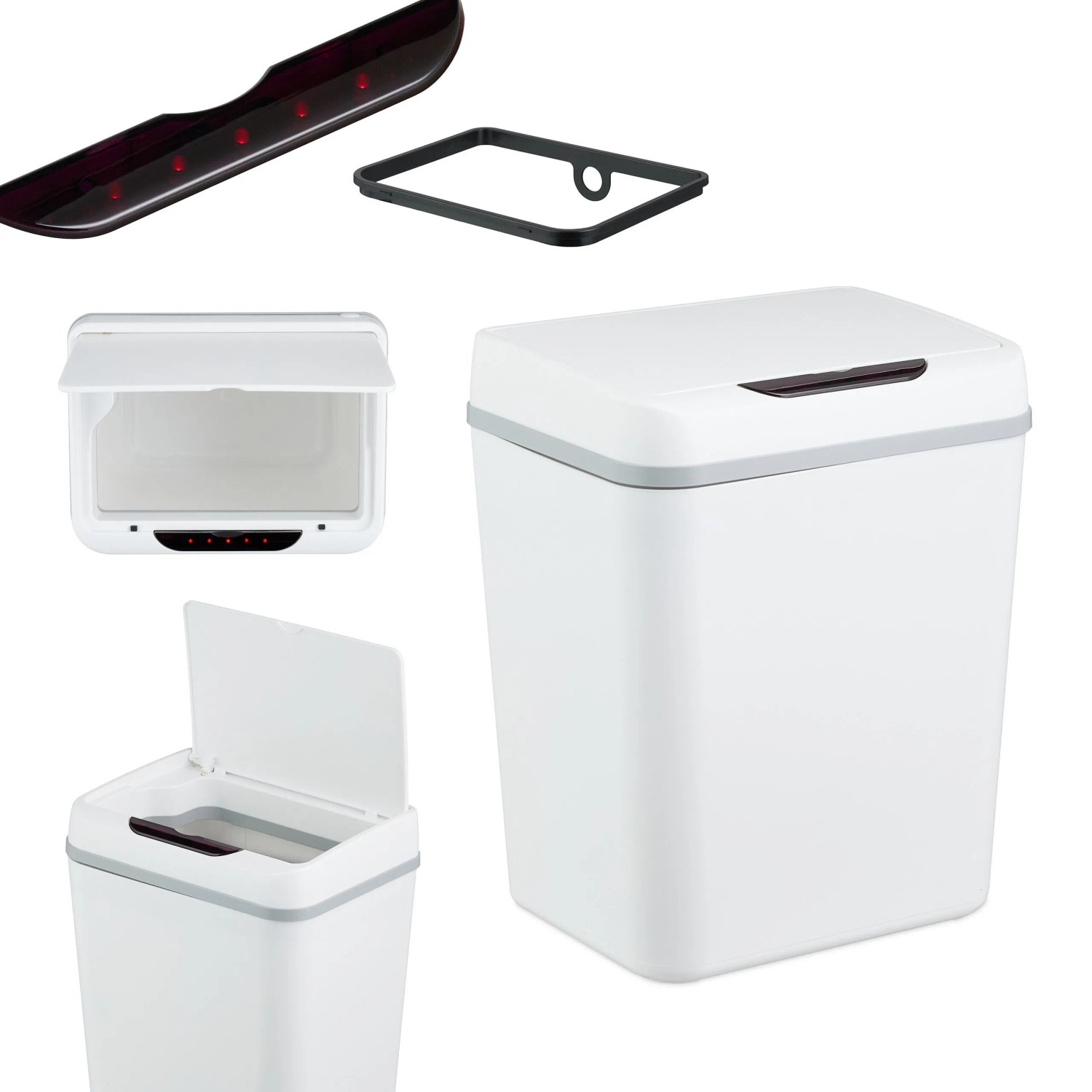 Relaxdays Mülleimer 9 Liter Kunststoff Weiß Sensor 30 cm x 24 cm x 19 cm 790 g