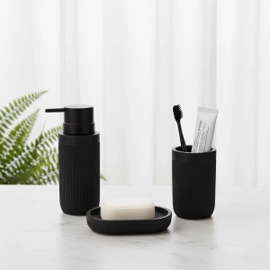 Relaxdays Badaccessoires Set Polyresin Schwarz 3-teilig 17 cm x 6,5 cm
