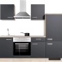 Flex-Well Küchenzeile Lara, 220 cm, Anthrazit/San Remo Eiche Dekor mit E-Geräten.