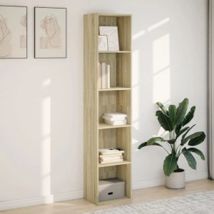 Schlankes Bücherregal Sonoma-Eiche aus Holzwerkstoff mit 6 offenen Fächern für vielseitigen Stauraum.