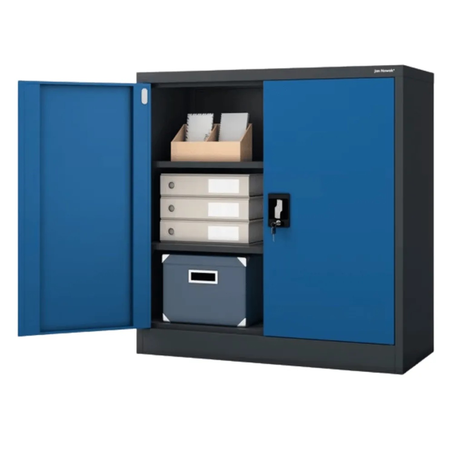 DELUKE Aktenschrank Abschließbar KADO mit Flügeltüren 93 x 90 x 40 cm Anthrazit-Blau