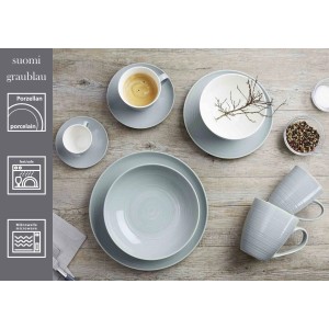 Ritzenhoff & Breker Suomi Kombiservice, 12-teilig, graublau. Geschirr-Set mit Tellern, Tassen und Schalen.
