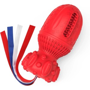 Rotes Petsation Kauspielzeug Rocket für Hunde, Intelligenzspielzeug mit Bändern.
