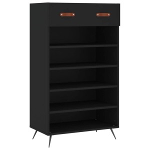 Schwarzer vidaXL Schuhschrank (60x35x105 cm) mit Schublade und offenen Fächern.