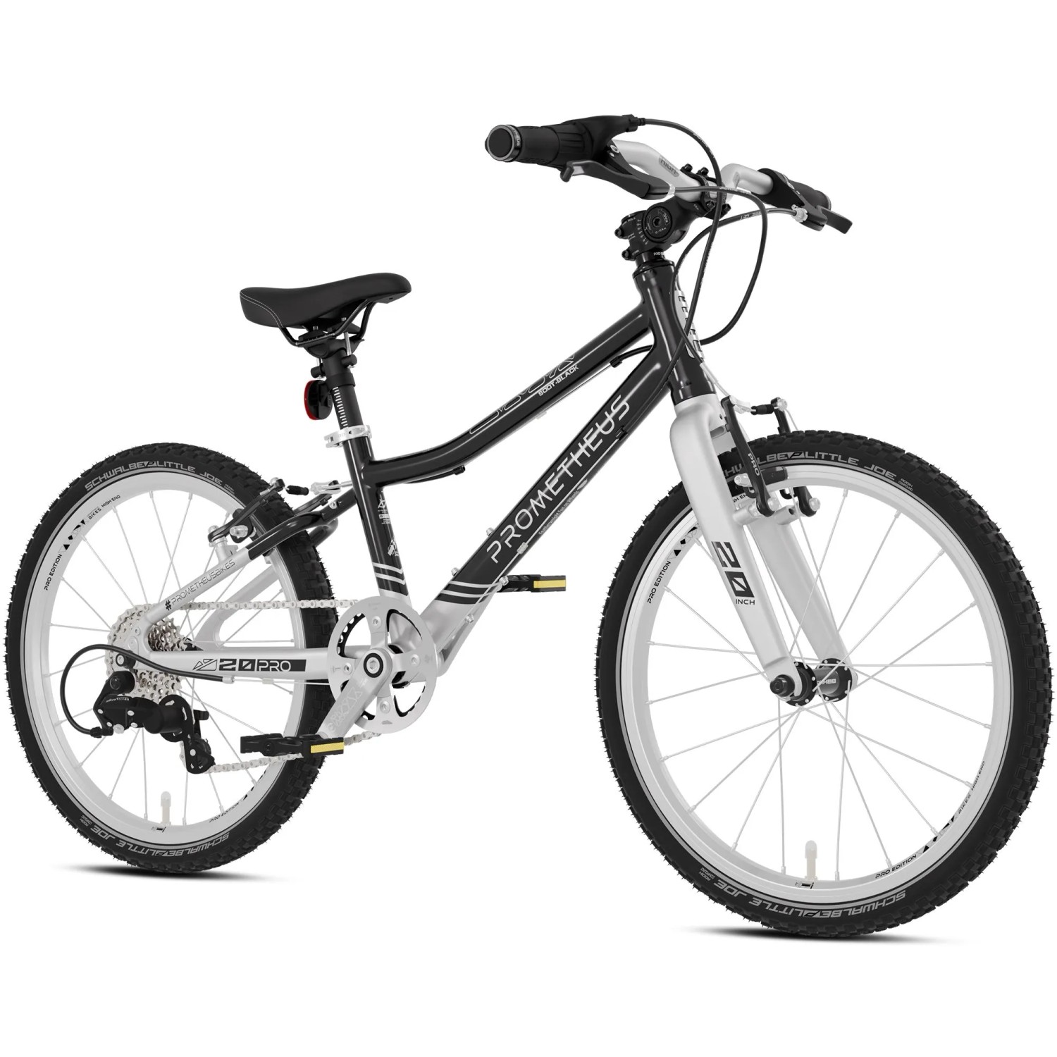PROMETHEUS BIKES Kinderfahrrad 20 Zoll PRO ab 6 Jahren Ultraleicht 7-Gang Premium Schwarz Silber