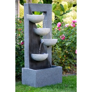 Dobar Design Gartenbrunnen XL Kaskade mit 4 Wasserschalen und LED-Beleuchtung in Steinoptik.