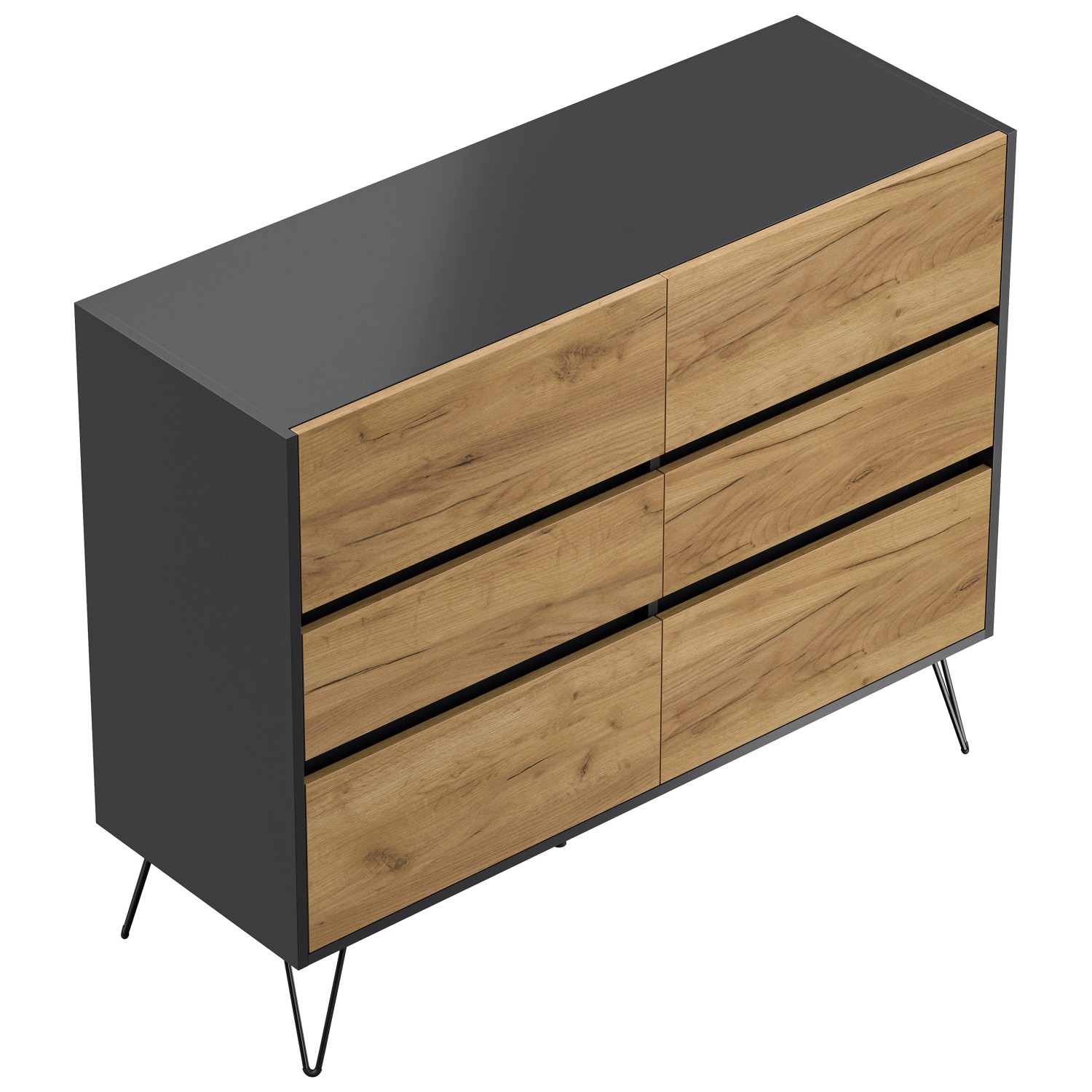 Posseik Sideboard Industrial M 6 Schubladen 120 cm Grafit Eiche Front günstig online kaufen