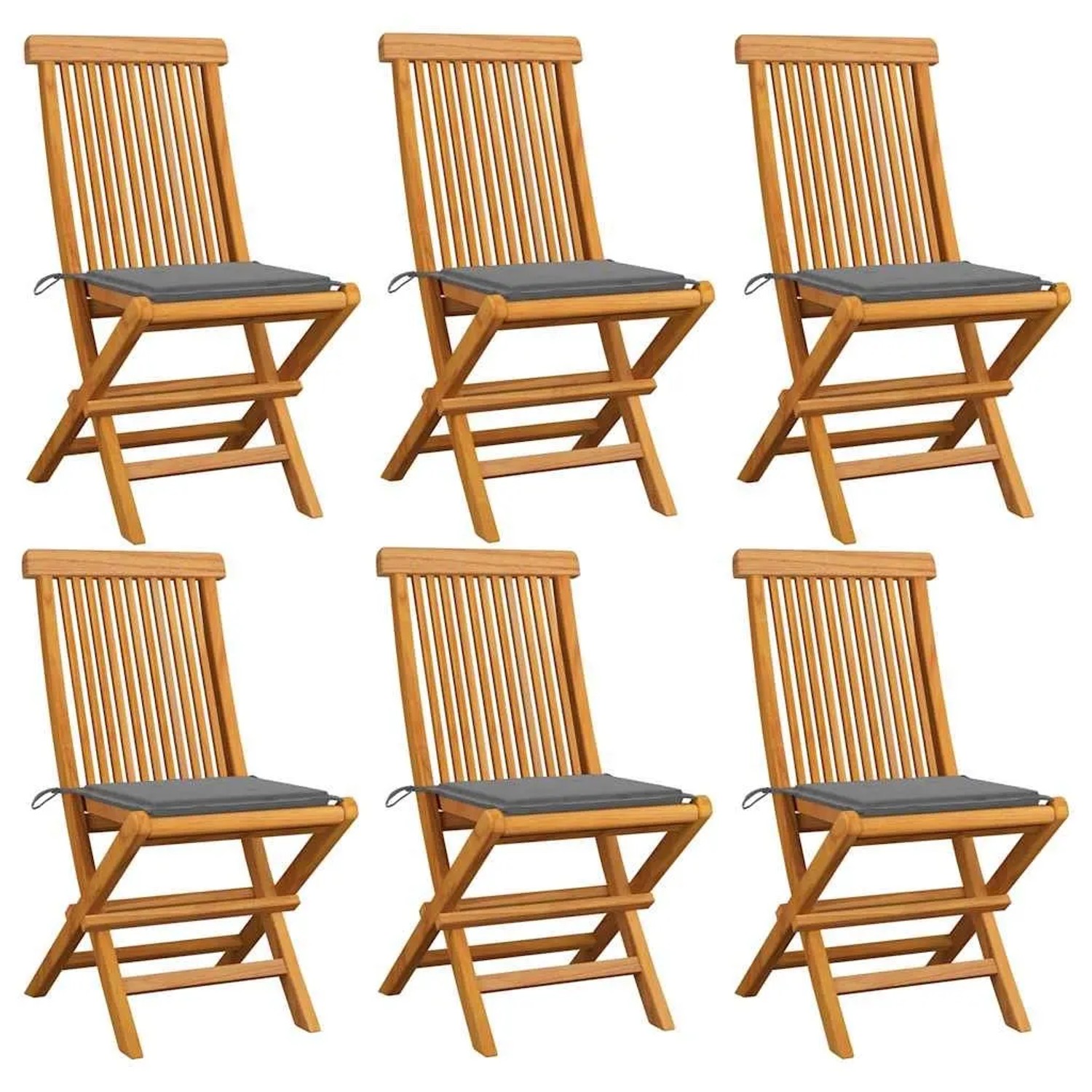 vidaXL Gartenstühle mit Grauen Kissen 6 Stk Massivholz Teak 3065591 günstig online kaufen