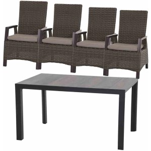 Siena Garden Gartenmöbelset Corido, 5-teilig: 4 Sessel, 1 Tisch. Anthrazitfarbenes Gestell, braunes Geflecht.