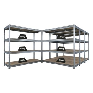 PROREGAL Mega Deal 4x Schwerlastregal Dino HxBxT 180x200x60cm 4 Spanplatten-Ebenen 16mm Fachlast 500kg Verzinkt