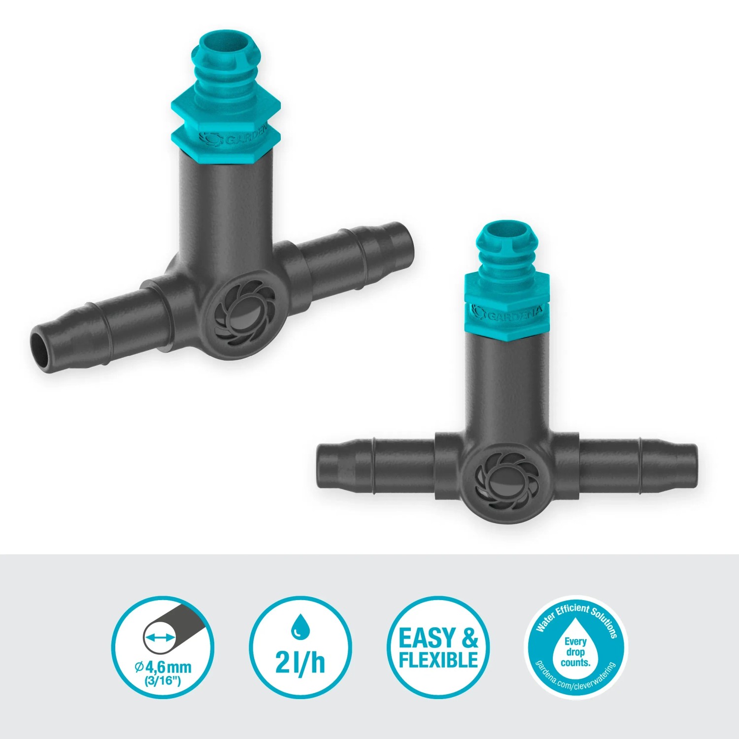 Gardena Reihentropfer, 2 l/h, 10er-Set für Micro-Drip-Systeme zur Bewässerung von Pflanzenreihen.