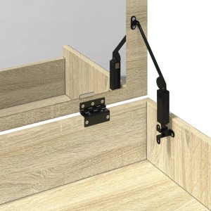 Detailansicht: vidaXL Schminktisch Sonoma-Eiche mit geöffnetem Spiegel und Beschlägen.