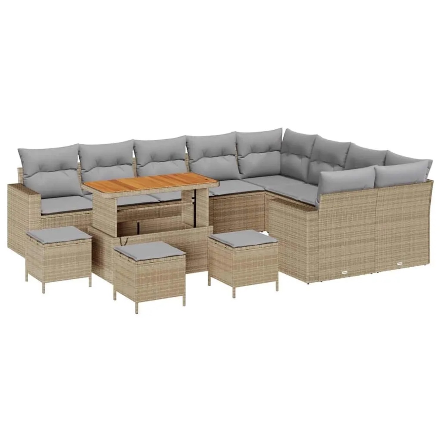vidaXL Gartensofa-Set mit Kissen 14 Stk Beige und Hellgrau Poly-Rattan 3363 günstig online kaufen