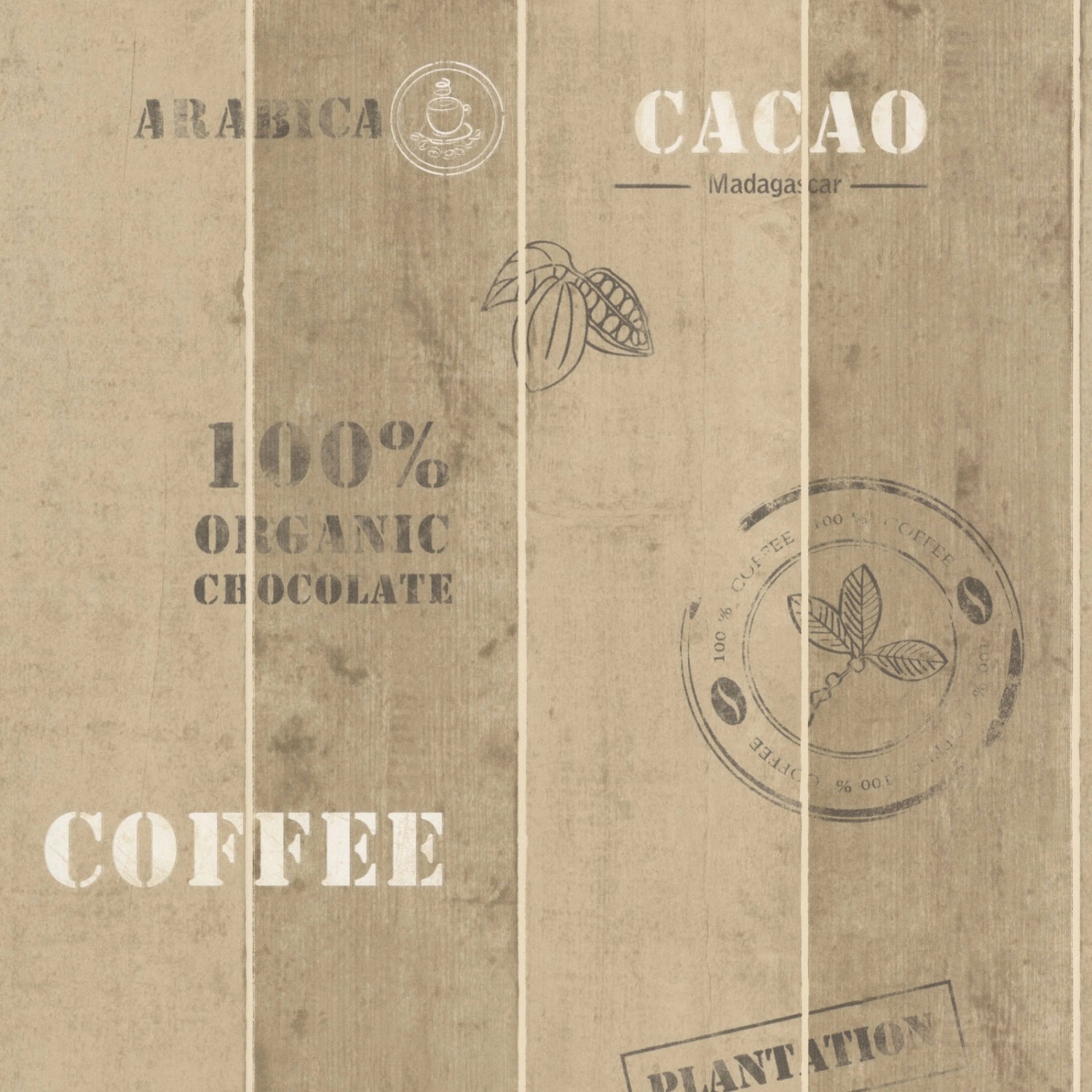 Bricoflor Kaffee Tapete in Holzoptik Vlies Küchentapete mit Holz Design Beige Weiß Holzbretter Vliestapete Cafe Design I