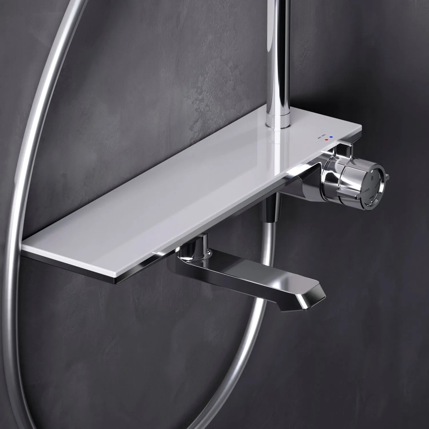 AM.PM Duschsystem mit Ablage und Wannenarmatur, chrom. Höhenverstellbares Duschset für Bad.