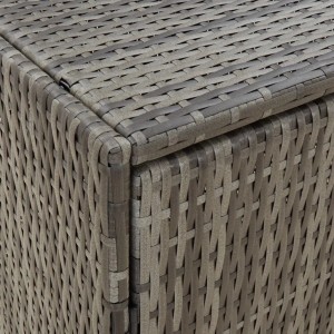 Detailaufnahme: Grauer vidaXL Gartenschrank aus Poly Rattan, Büroschrank für den Außenbereich.