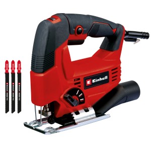 Einhell Stichsäge TC-JS 80/1 Kit, rot/schwarz, mit 3 Sägeblättern und Koffer.