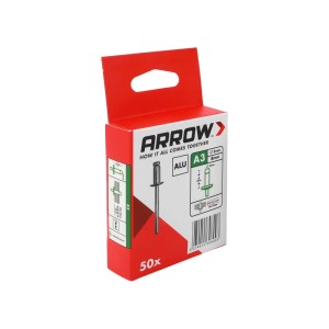 Packung Arrow Blindniete RA Alu, Ø 3 mm x 8 mm, 50 Stück, für Zangen und Nietarbeiten.
