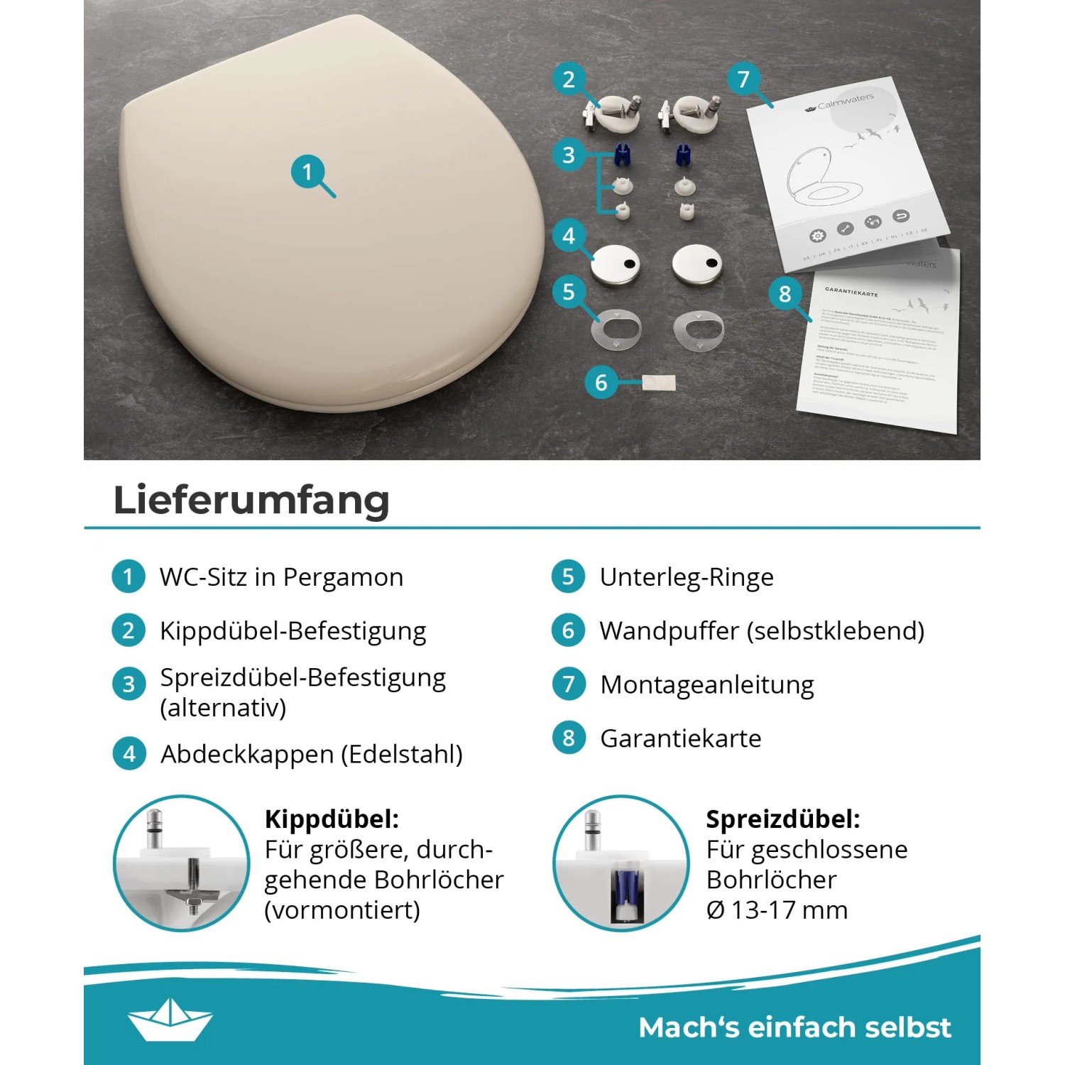 Calmwaters® Premium Spülkasten Wellness Pergamon, 2-Mengen-Spülung, 3,5