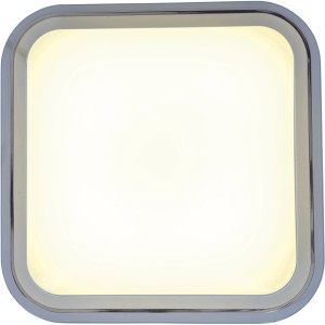 Quadratische LED-Deckenleuchte Lucky Blau mit silberfarbenem Rahmen für neutralweißes Licht.