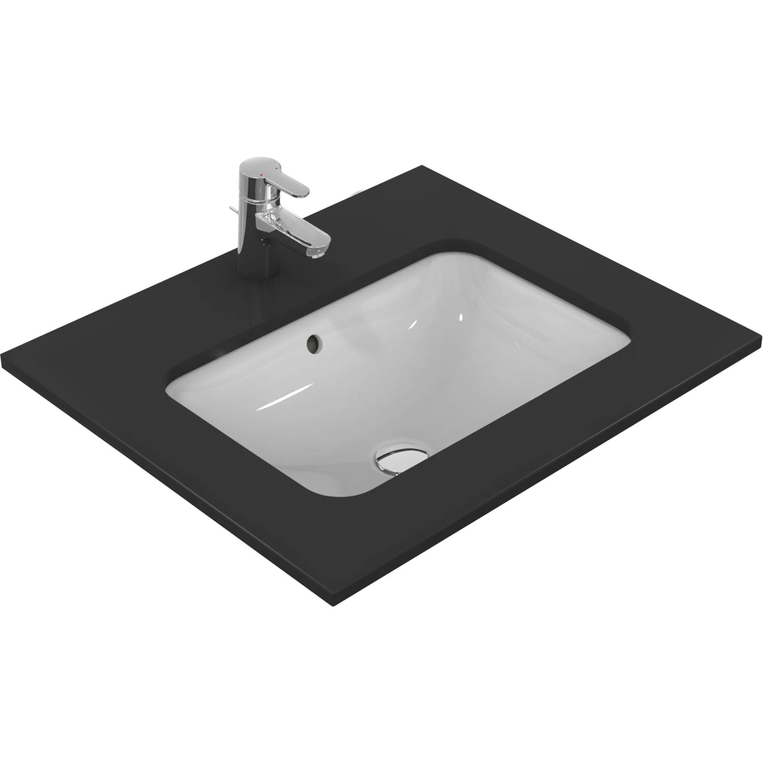 Ideal Standard Connect Unterbauwaschtisch, 58x41 cm, weiß, ohne Hahnloch, mit Überlauf.