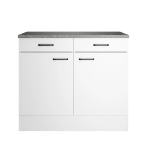 OPTIFIT Unterschrank Bonn214, 100 cm breit, weiß mit grauer Arbeitsplatte für den Hauswirtschaftsraum.