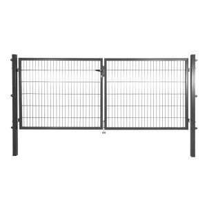 Anthrazitfarbenes Solid Doppeltor aus Stahl mit Doppelstabmatten-Füllung, 120x300 cm.