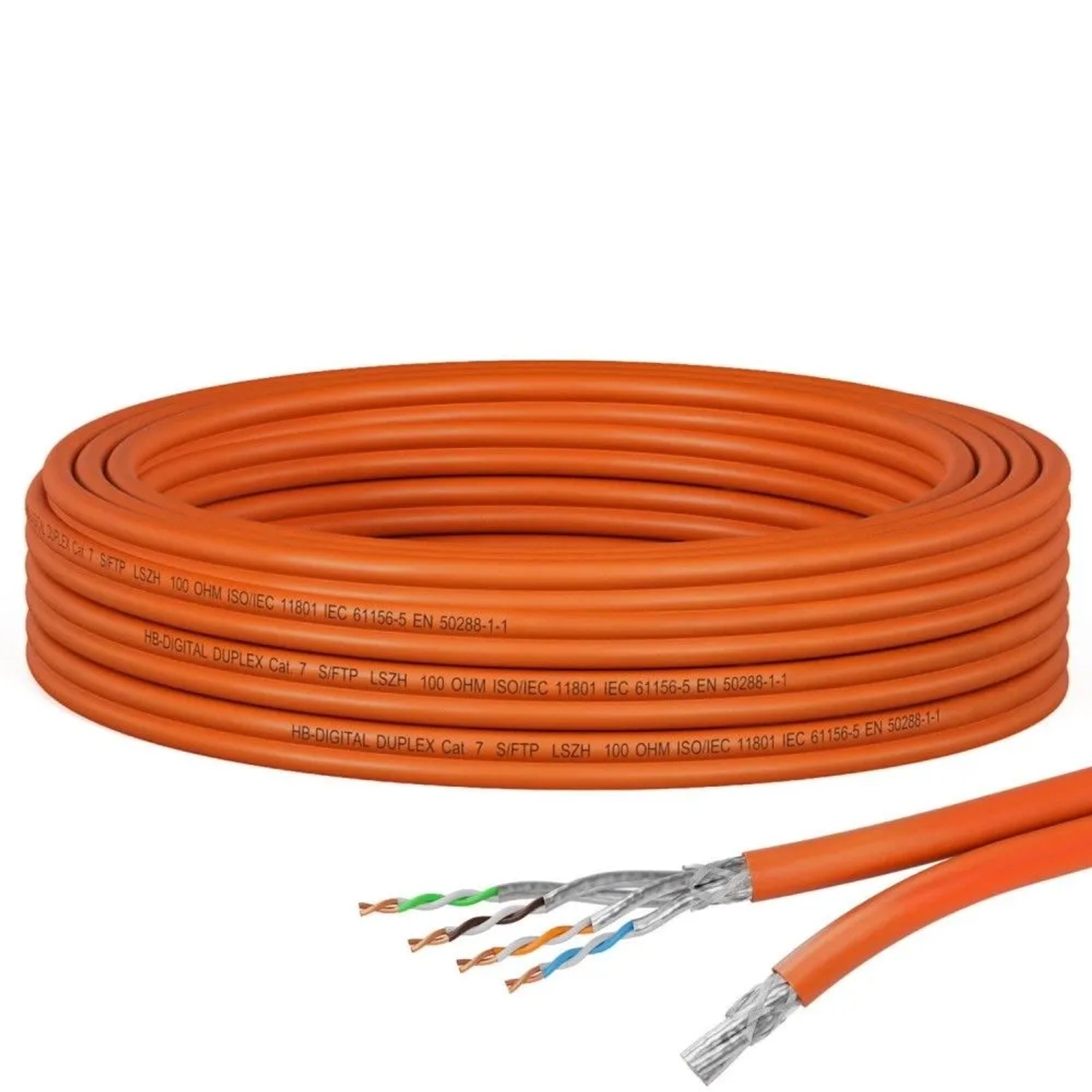 hb-digital CAT 7 Kabel Duplex Ethernetkabel LSZH max. 1000 MHz S/FTP AWG23 5m Orange