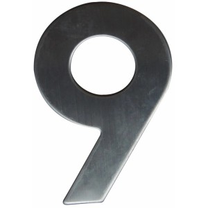 Hausnummer 9 aus Edelstahl, 12 cm hoch, zur einfachen Montage an der Hauswand.