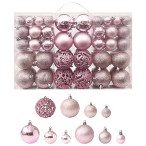 100-tlg. Weihnachtskugel-Set in Rosa: Glitzernde, matte und filigrane Christbaumkugeln aus Kunststoff.
