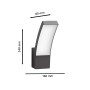 Anthrazitfarbene Philips Splay LED Aussenwandleuchte mit Massangaben.