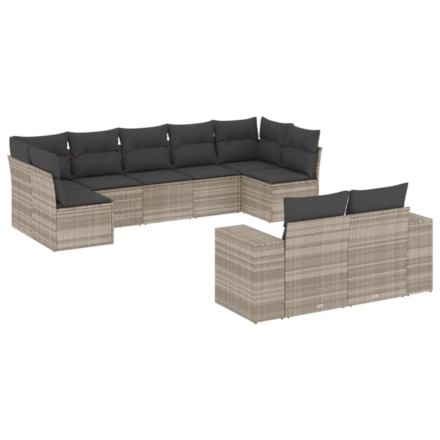 vidaXL 9-Tlg Garten-Sofagarnitur mit Kissen Hellgrau Poly Rattan 3255359 günstig online kaufen
