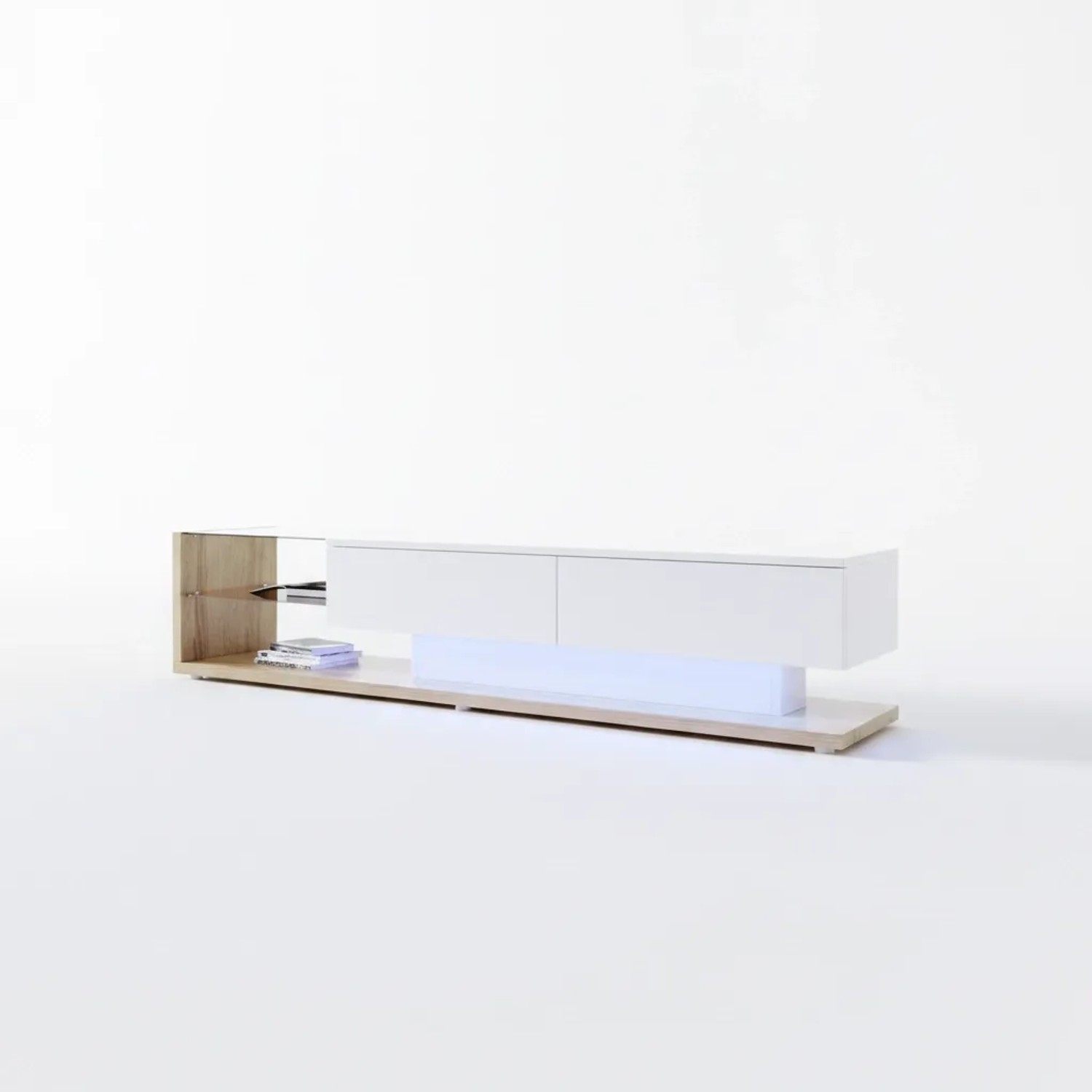 PXloue TV-Wandschrank Hochglanz Weiss mit LED Beleuchtung und Glasböden 170 x 36 x 38 cm