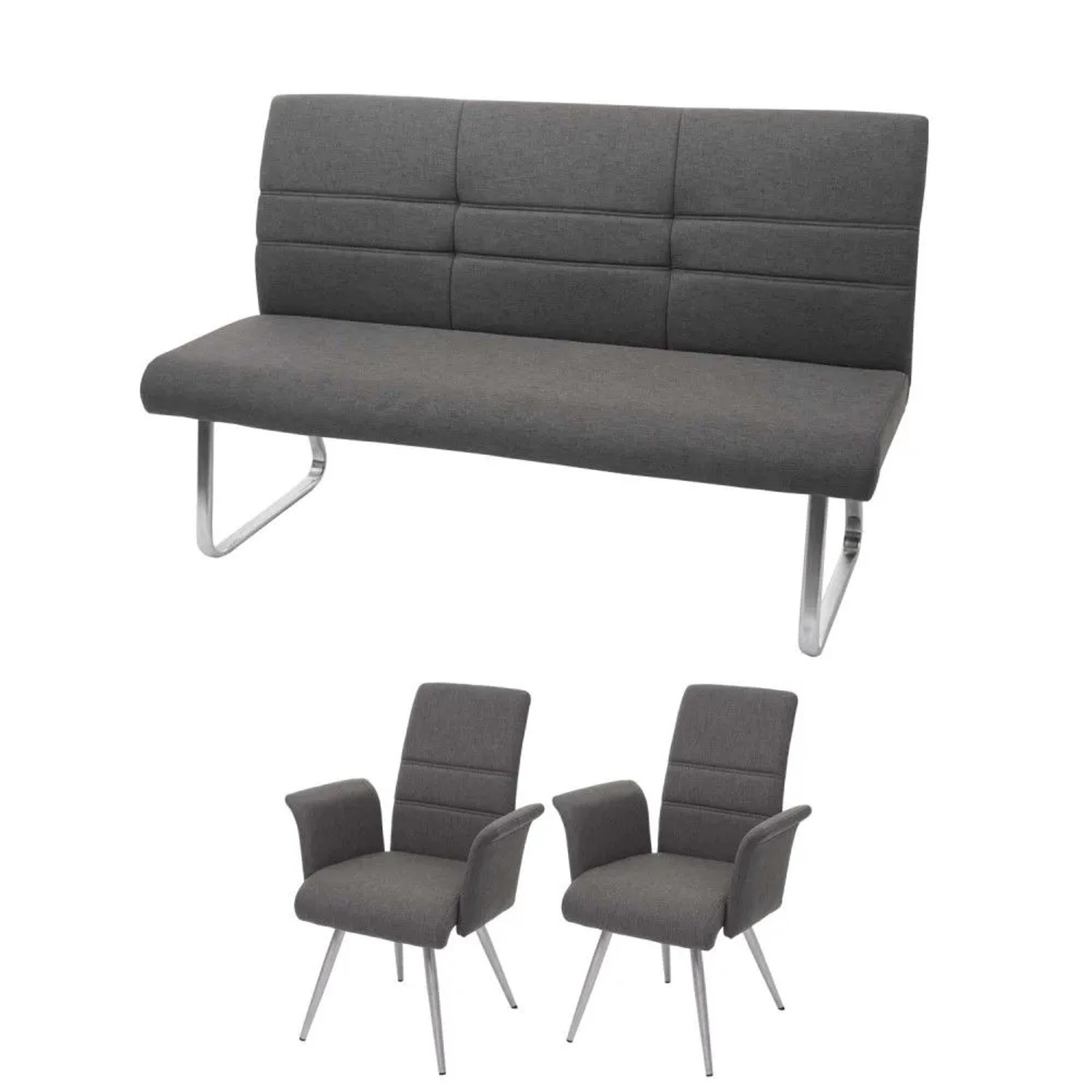 MCW Esszimmer-Set G55 Bank Küchenstuhl Stuhl+Armlehne Grau-Braun Bank 180cm