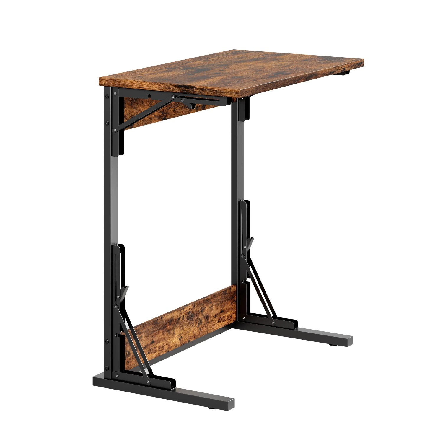 okwish Beistelltisch 2er Set Klappbar C Form Metallrahmen Wohnzimmer Büro 60x37x71cm Braun