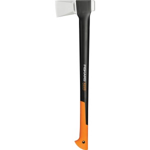 Fiskars Spaltaxt X25-XL (77 cm) mit schwarzem Stiel und orangefarbenem Griff.