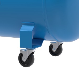 Detailaufnahme: Blaue Güde Kompressor 420/10/100 mit Rädern für einfachen Transport.