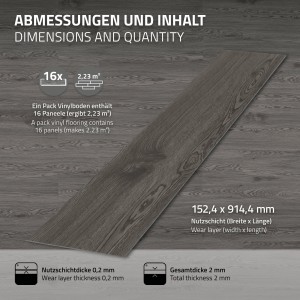 ML-Design Vinylboden Eiche Grau, selbstklebend, 16 Dielen. Strapazierfähiger PVC Bodenbelag.