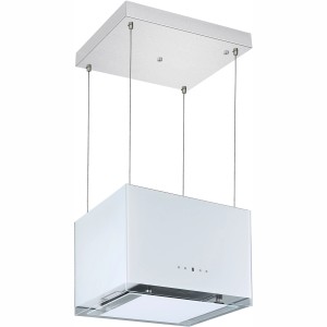 Weiße Respekta Design-Inselhaube Centa, 50 cm, mit Fernbedienung. Modern und effizient für die Küche.