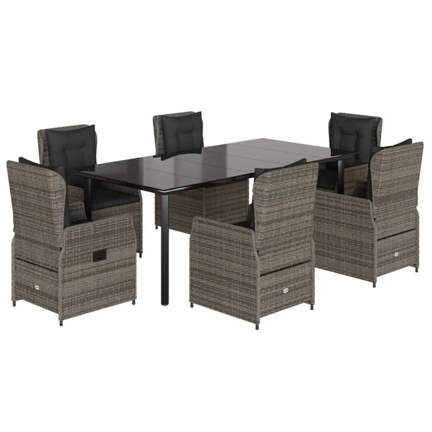 vidaXL 7-Tlg Garten-Essgruppe mit Kissen Grau Poly Rattan 3262866