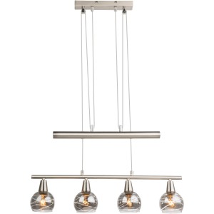 LED-Pendelleuchte ROMAN, Nickel matt, mit vier rauchfarbenen Glaskugeln. Höhenverstellbar.