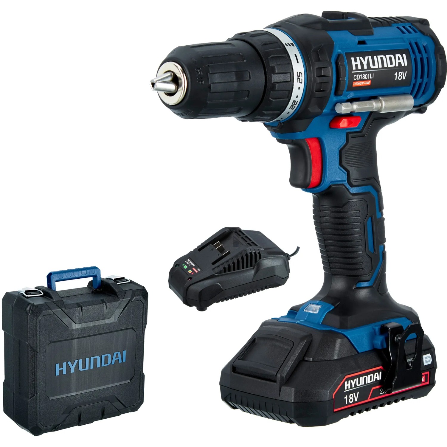 Hyundai Akku-Bohrschrauber CD1801LI Koffer-Set mit Akku und Schnelllader 18 V