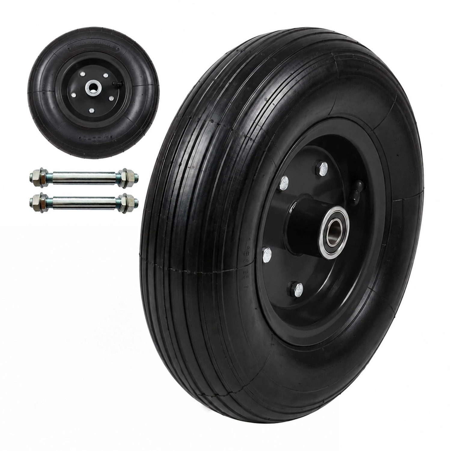 Relaxdays Sackkarrenräder 2er Set Vollgummi Schwarz Pannensicher 4.00-6 ø 32,5 cm
