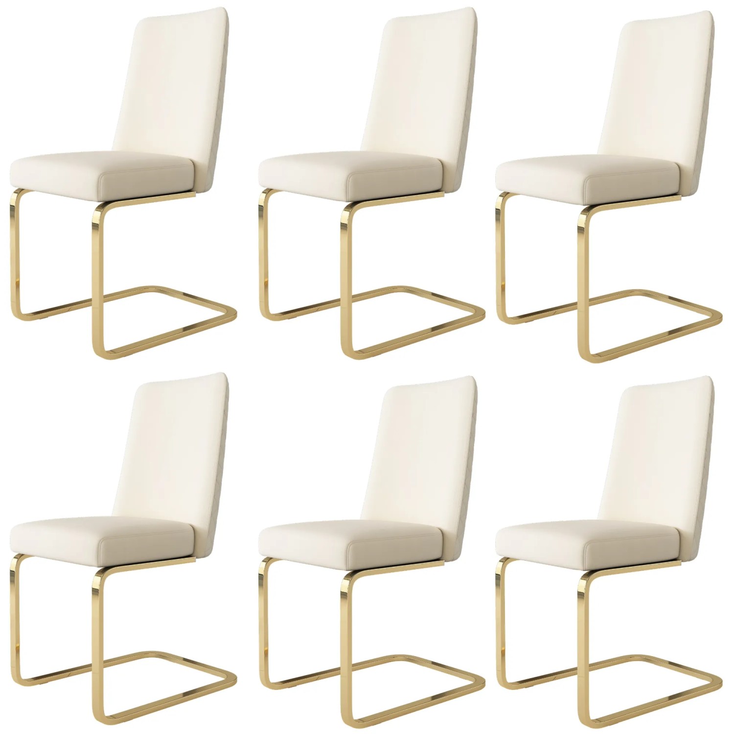 Merax Samt Esszimmerstuhl 6er Set Diamant Rückenlehne mit Goldfarbenen Metallbeinen Beige