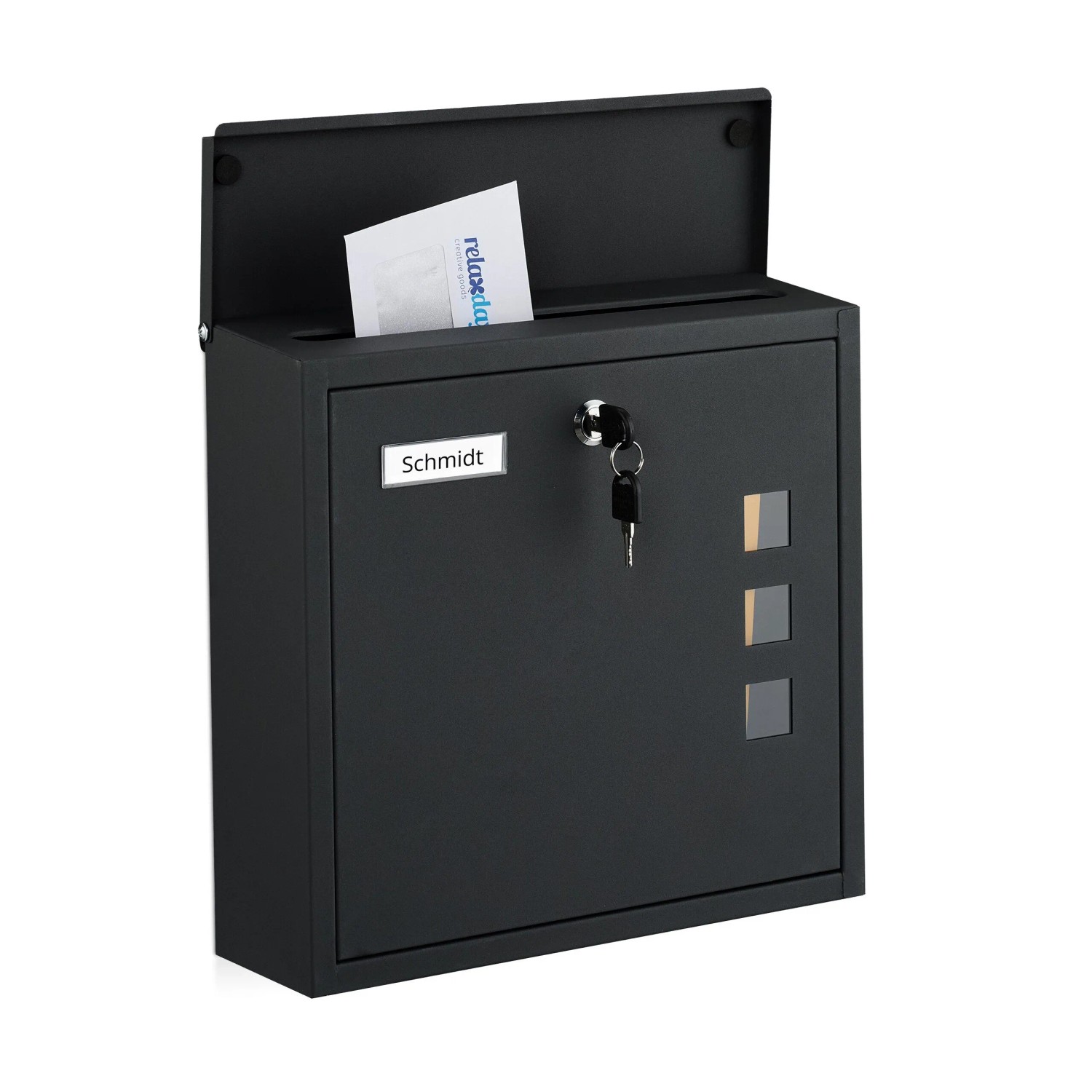 Relaxdays Briefkasten Eisen Schwarz Abschließbar Mit Sichtfenster Mit Namensschild 33 cm x 35 cm x 12 cm 2 kg